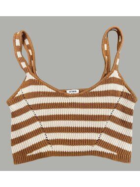 Cotton:On Striped Knit Cropped Tank Top Brown & White M Ribbed Stretchy Casual